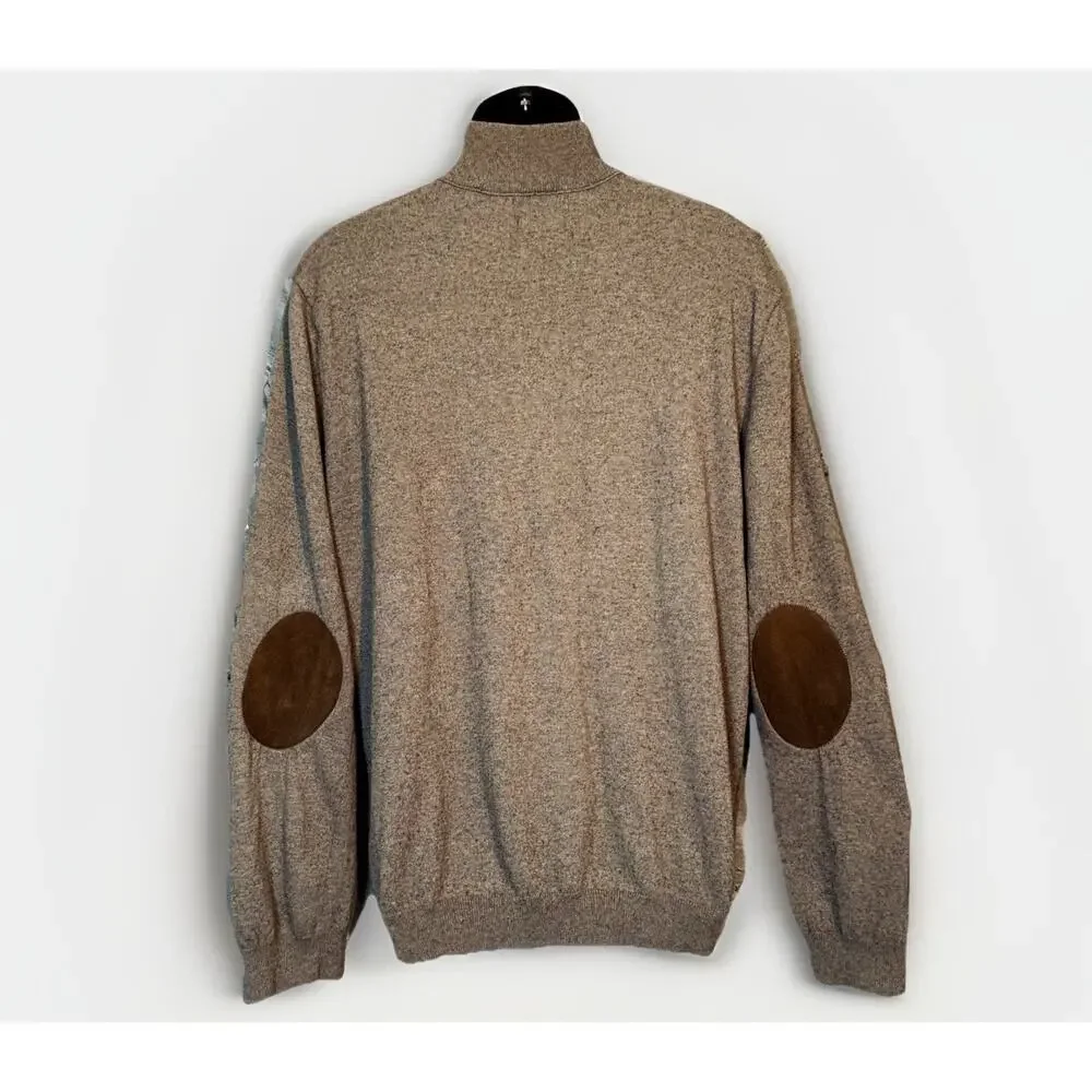 Banana Republic Cotton Cashmere Sweater Men XL Gray Leather Elbow Patch Full Zip